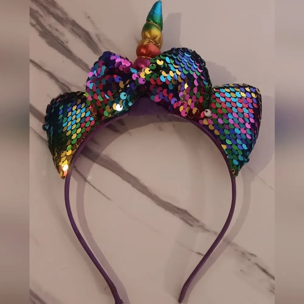 Colorful Unicorn Sequin Bow Kids Costume Headband